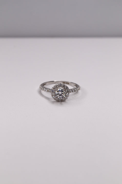 925 Sterling Silver Moissanite Bridal Ring Set – Size 7 | Halo Engagement Ring + Matching Wedding Band