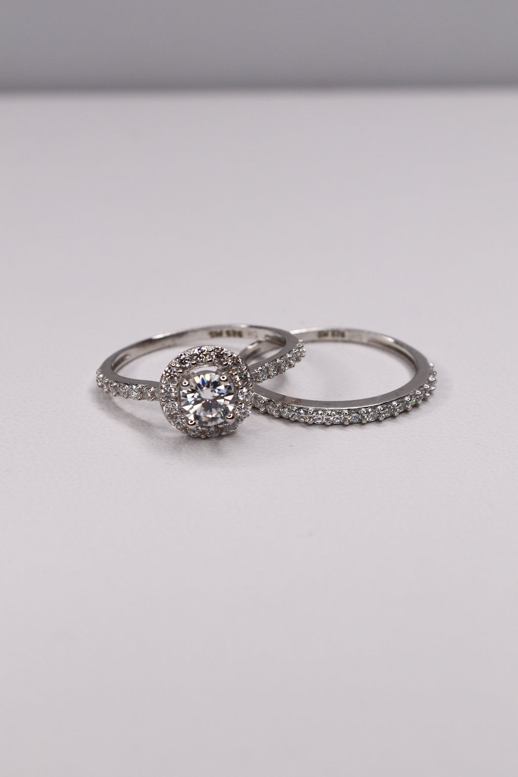 925 Sterling Silver Moissanite Bridal Ring Set – Size 7 | Halo Engagement Ring + Matching Wedding Band