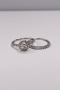 925 Sterling Silver Moissanite Bridal Ring Set – Size 7 | Halo Engagement Ring + Matching Wedding Band