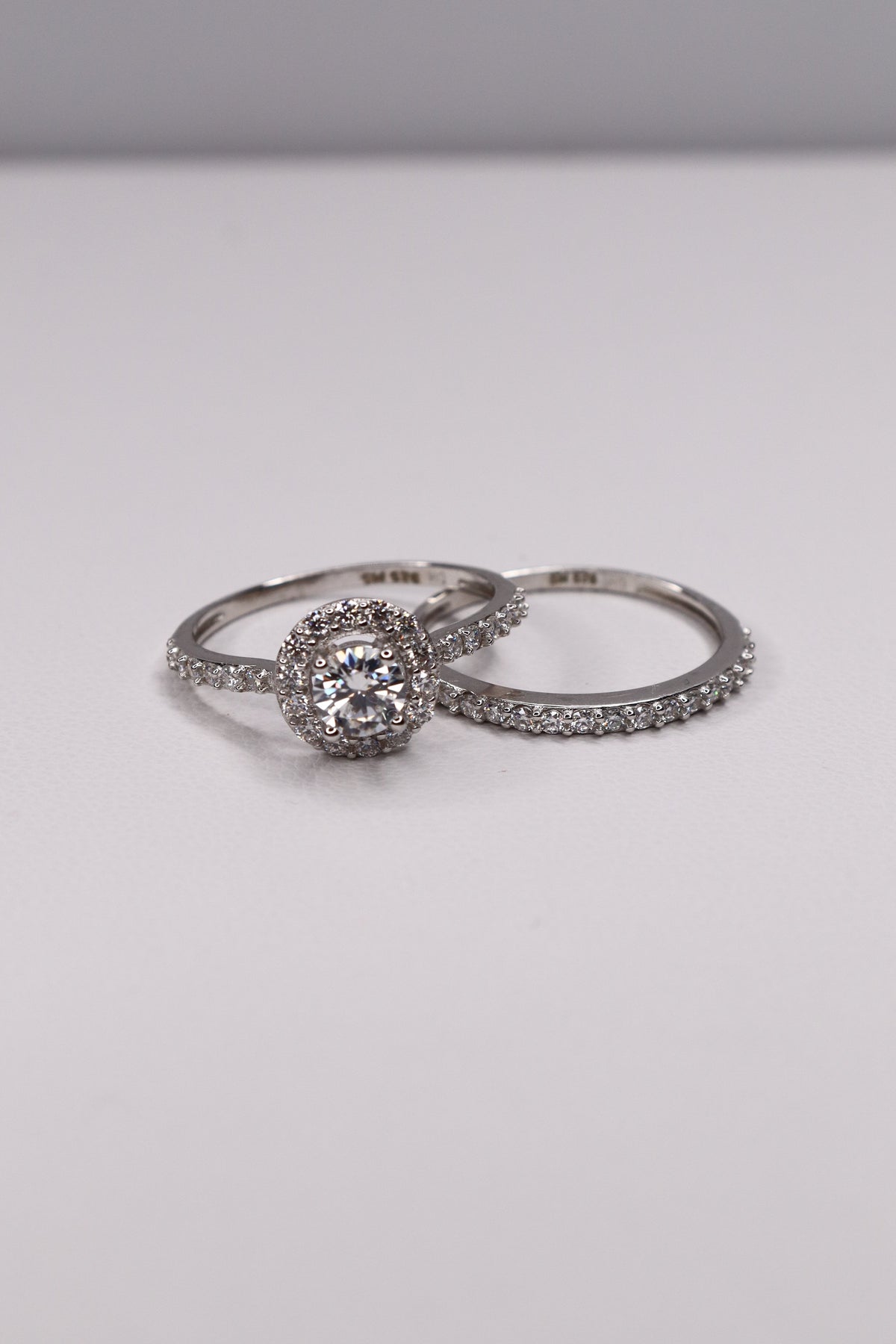 925 Sterling Silver Moissanite Bridal Ring Set – Size 7 | Halo Engagement Ring + Matching Wedding Band