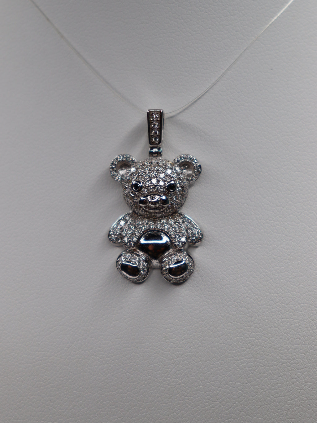925 Sterling Silver Moissanite Teddy Bear Pendant