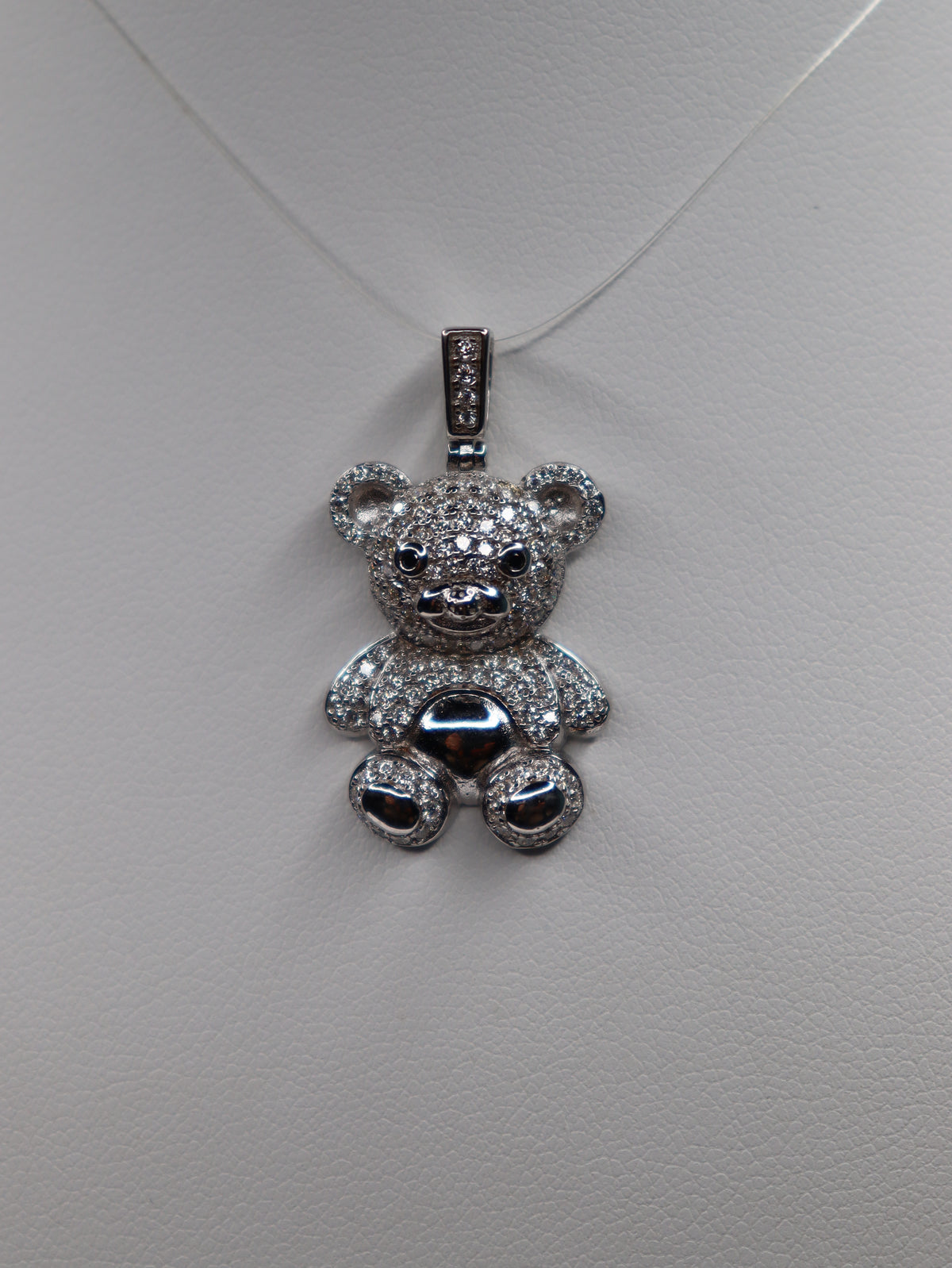 925 Sterling Silver Moissanite Teddy Bear Pendant