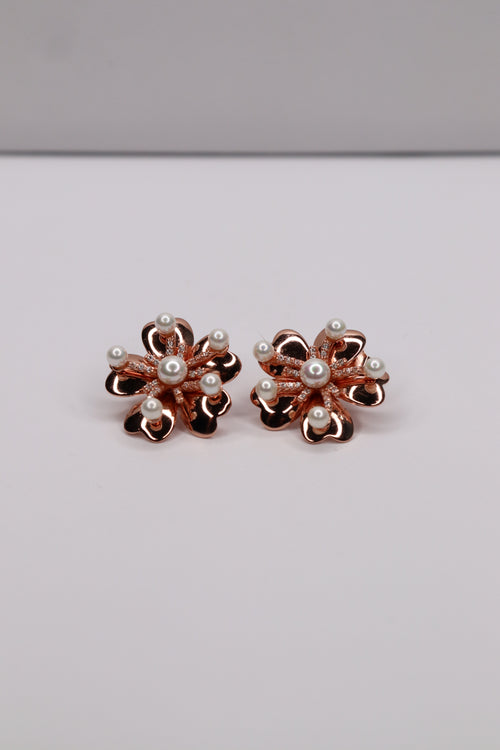 Rose Gold Plated 925 Sterling Silver Pearl Flower Stud Earrings