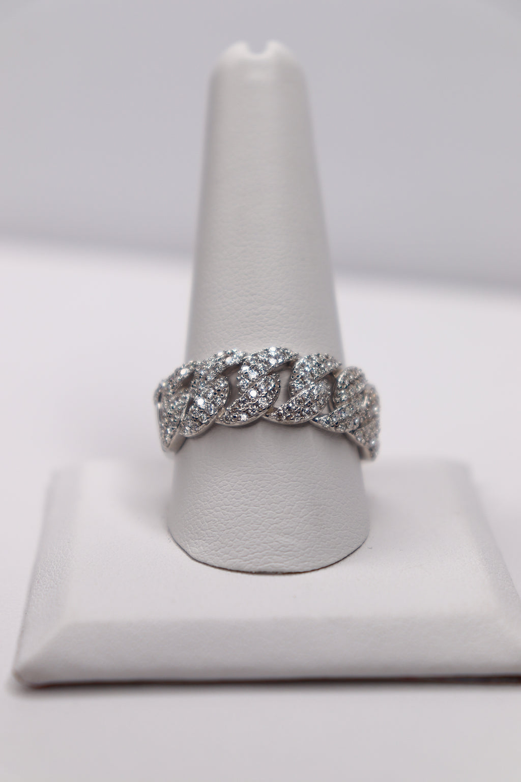 925 Sterling Silver Moissanite Cuban Link Ring – Size 11