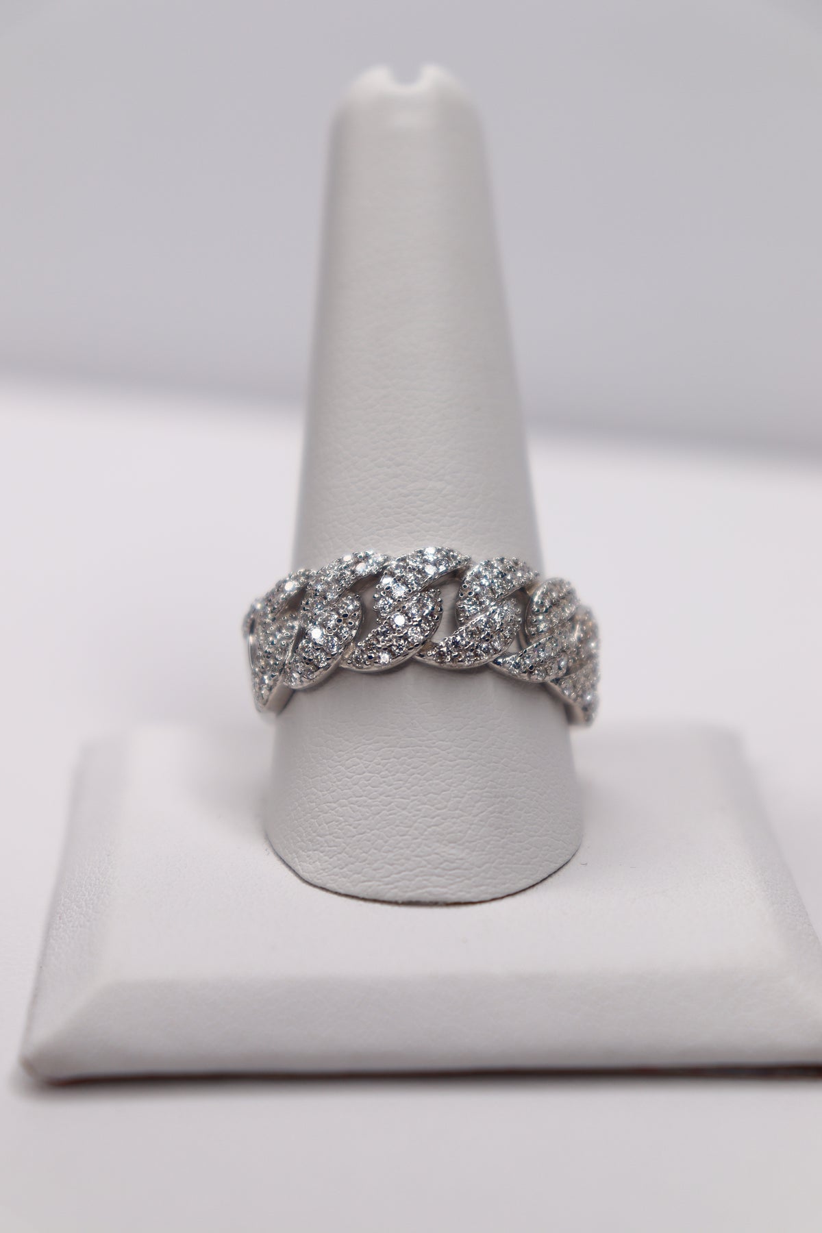 925 Sterling Silver Moissanite Cuban Link Ring – Size 11