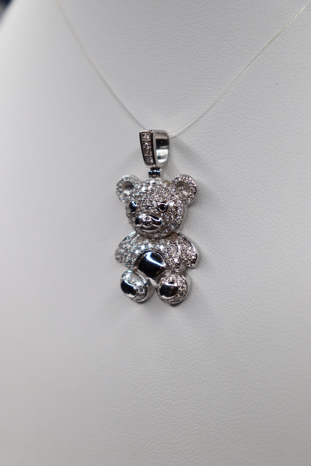 925 Sterling Silver Moissanite Teddy Bear Pendant