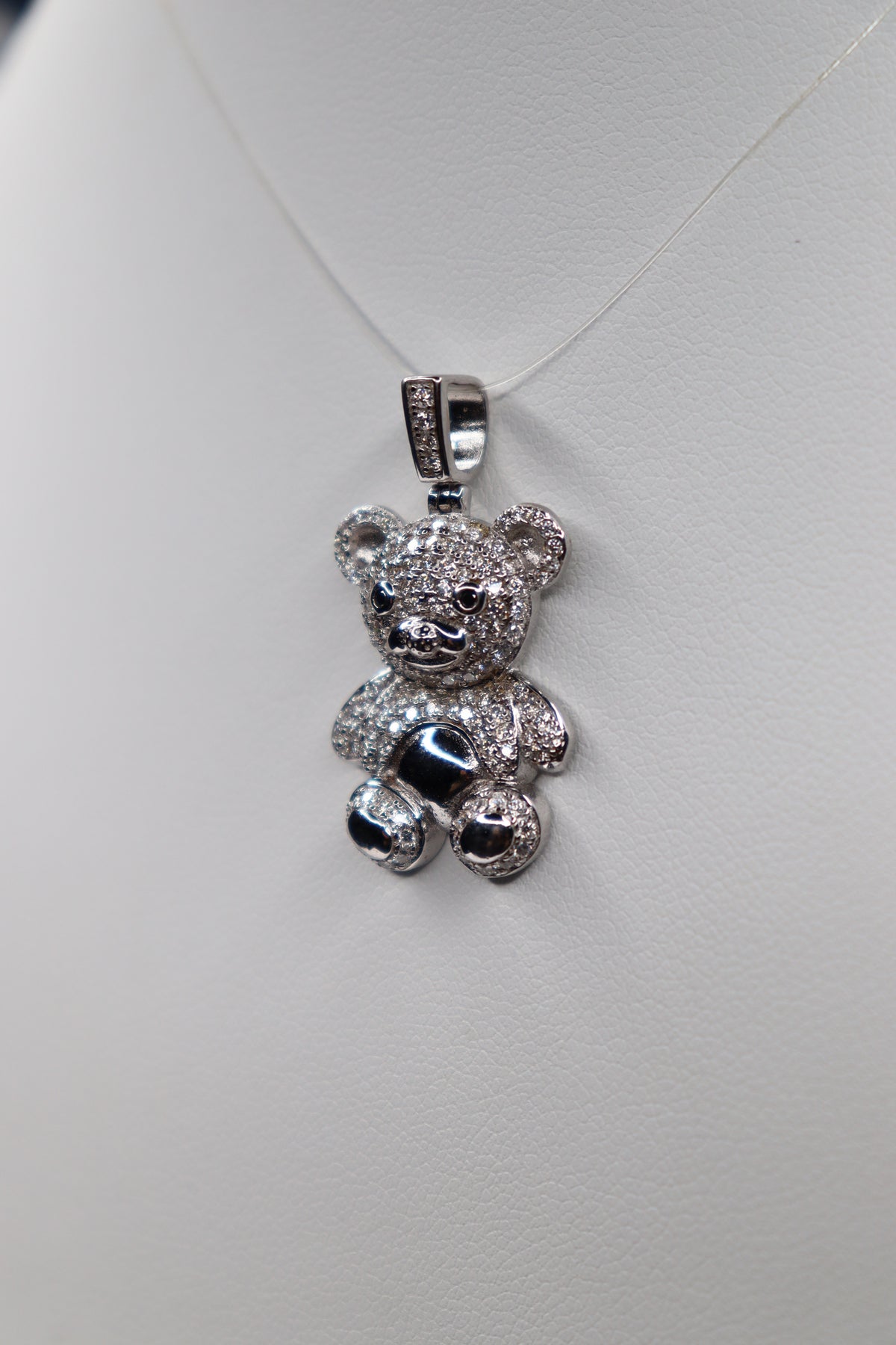 925 Sterling Silver Moissanite Teddy Bear Pendant
