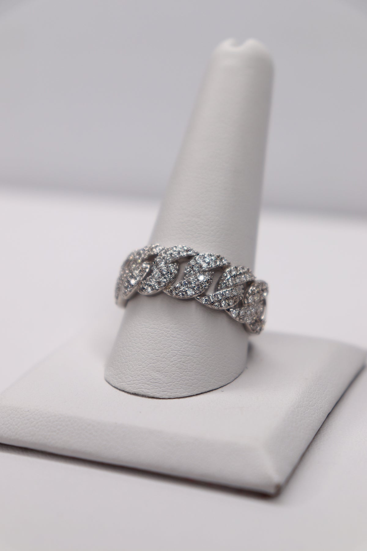 925 Sterling Silver Moissanite Cuban Link Ring – Size 11
