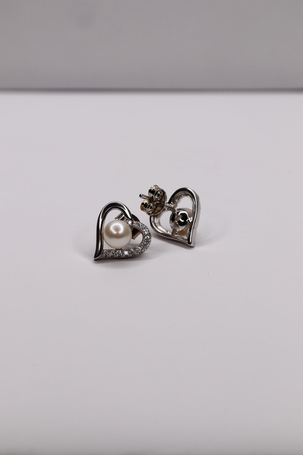 Pearl Embrace 925 Sterling Silver Heart Stud Earrings