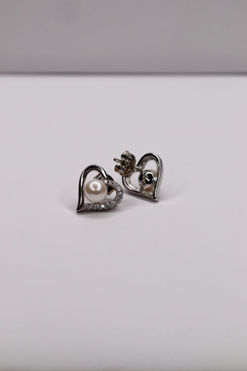 Pearl Embrace 925 Sterling Silver Heart Stud Earrings