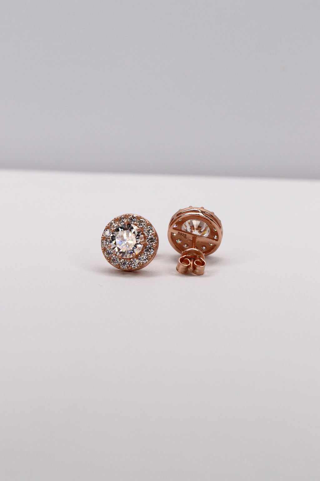 Rosé Halo Moissanite 10K Rose Gold-Plated 925 Sterling Silver Screw-Back Studs