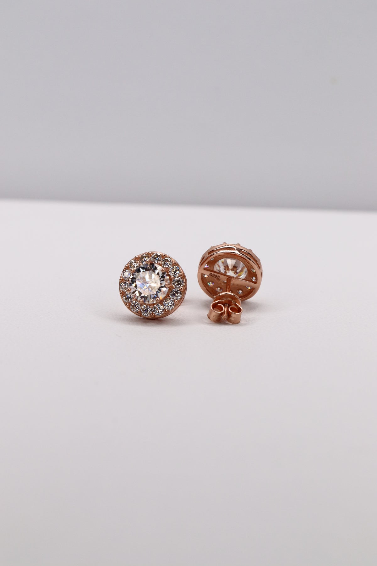 Rosé Halo Moissanite 10K Rose Gold-Plated 925 Sterling Silver Screw-Back Studs