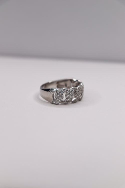 925 Sterling Silver Moissanite Cuban Link Ring – Size 11