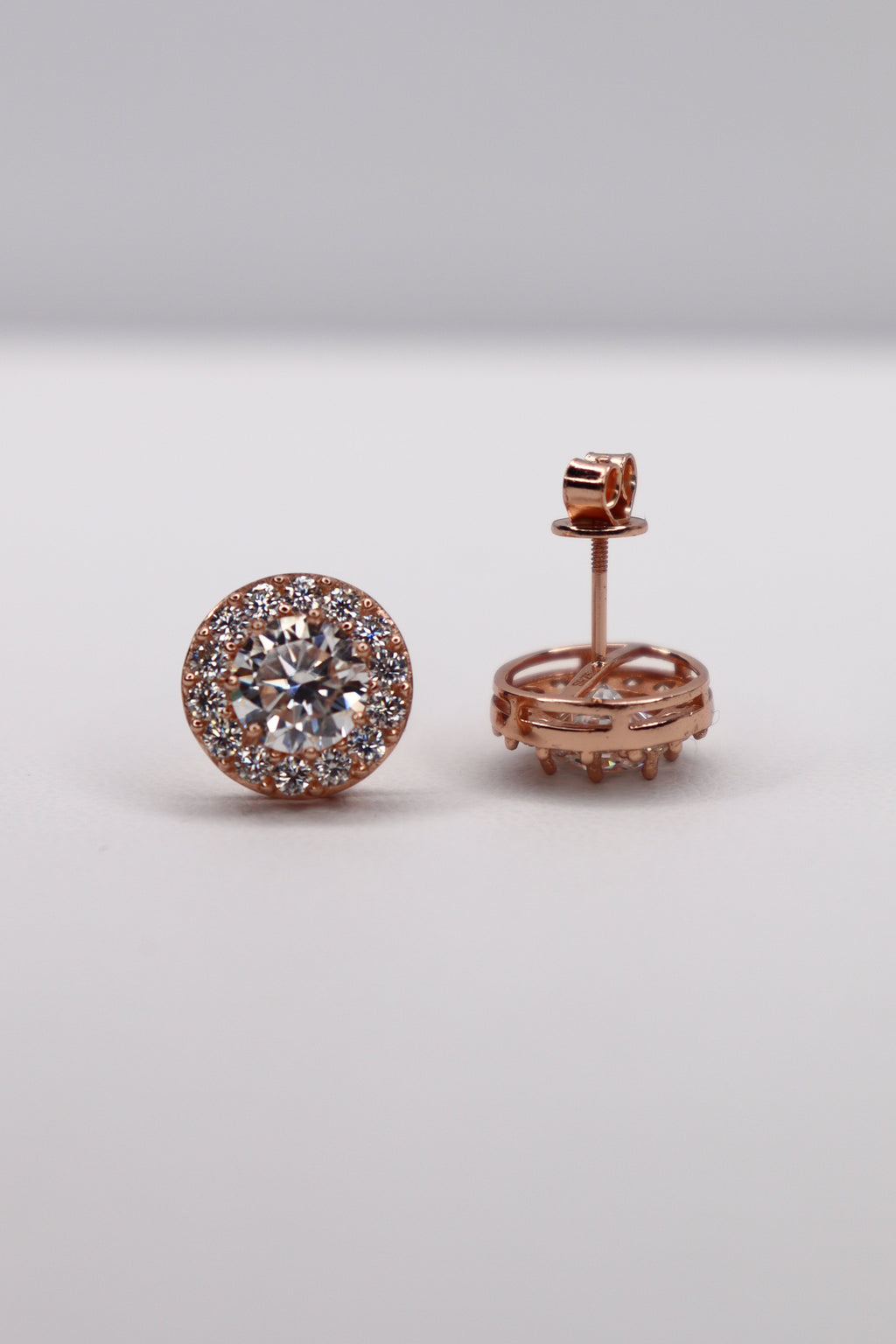 Rosé Halo Moissanite 10K Rose Gold-Plated 925 Sterling Silver Screw-Back Studs