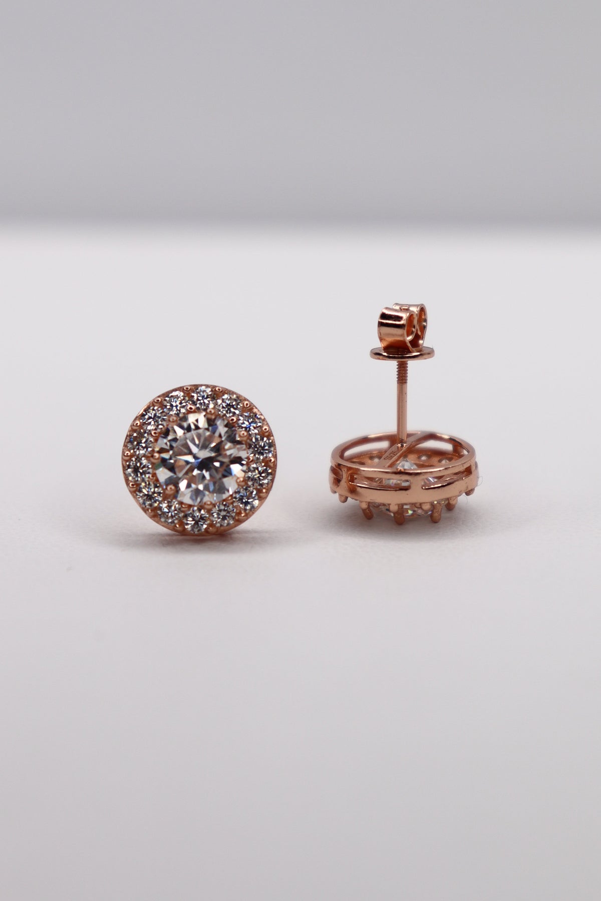 Rosé Halo Moissanite 10K Rose Gold-Plated 925 Sterling Silver Screw-Back Studs