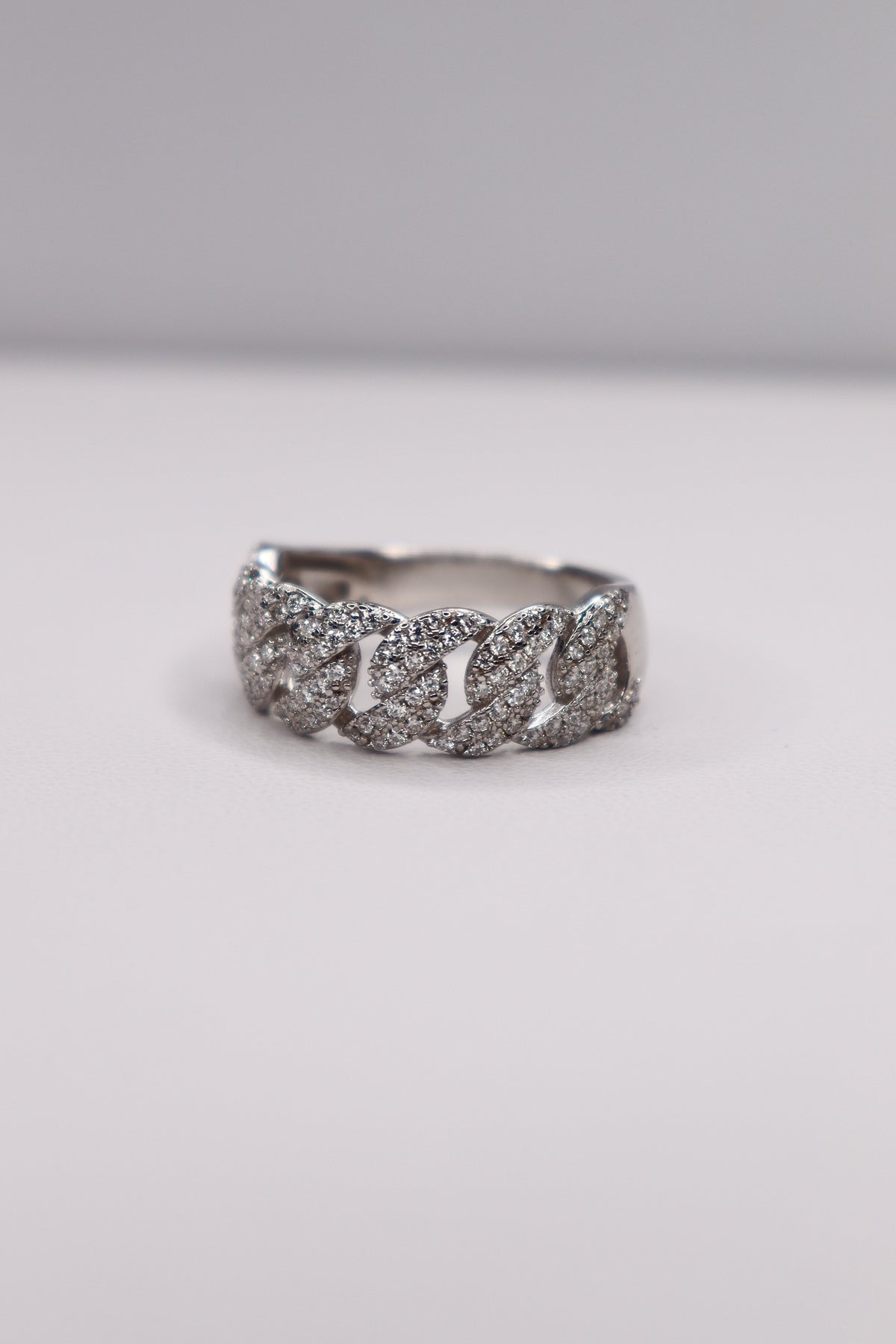 925 Sterling Silver Moissanite Cuban Link Ring – Size 11