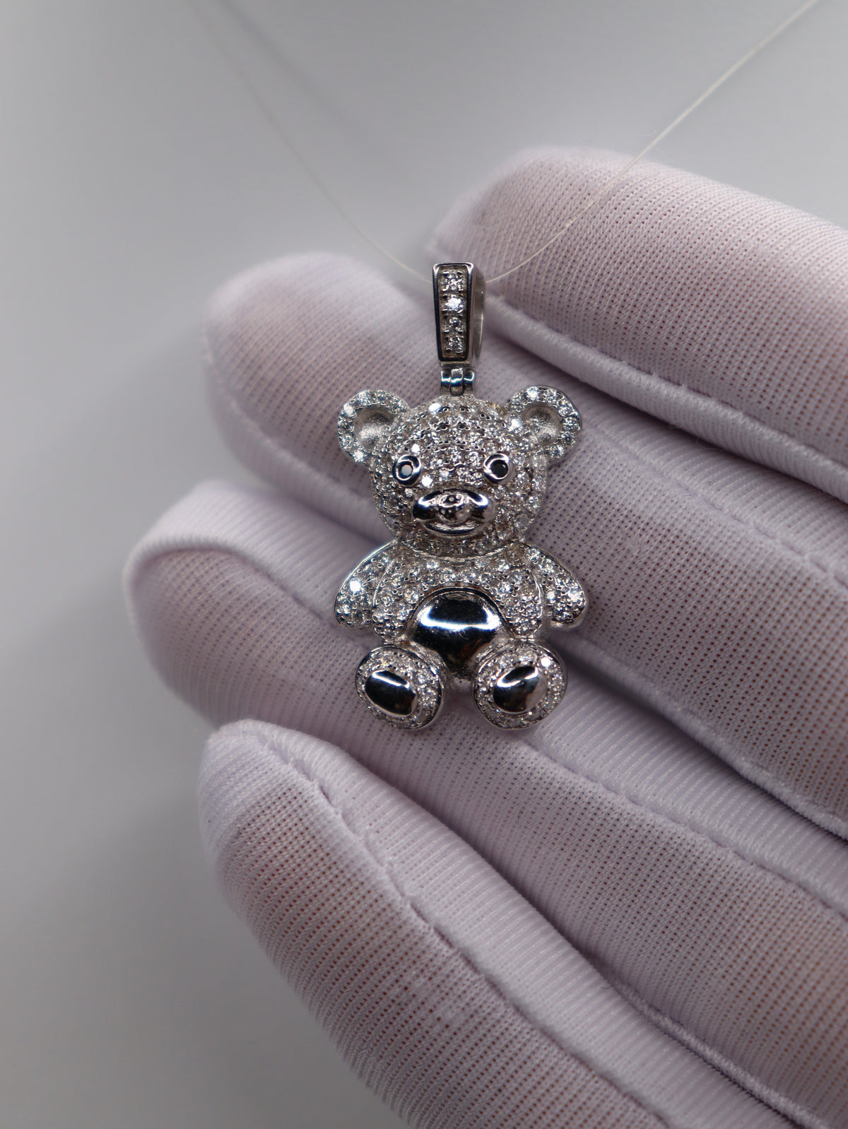 925 Sterling Silver Moissanite Teddy Bear Pendant