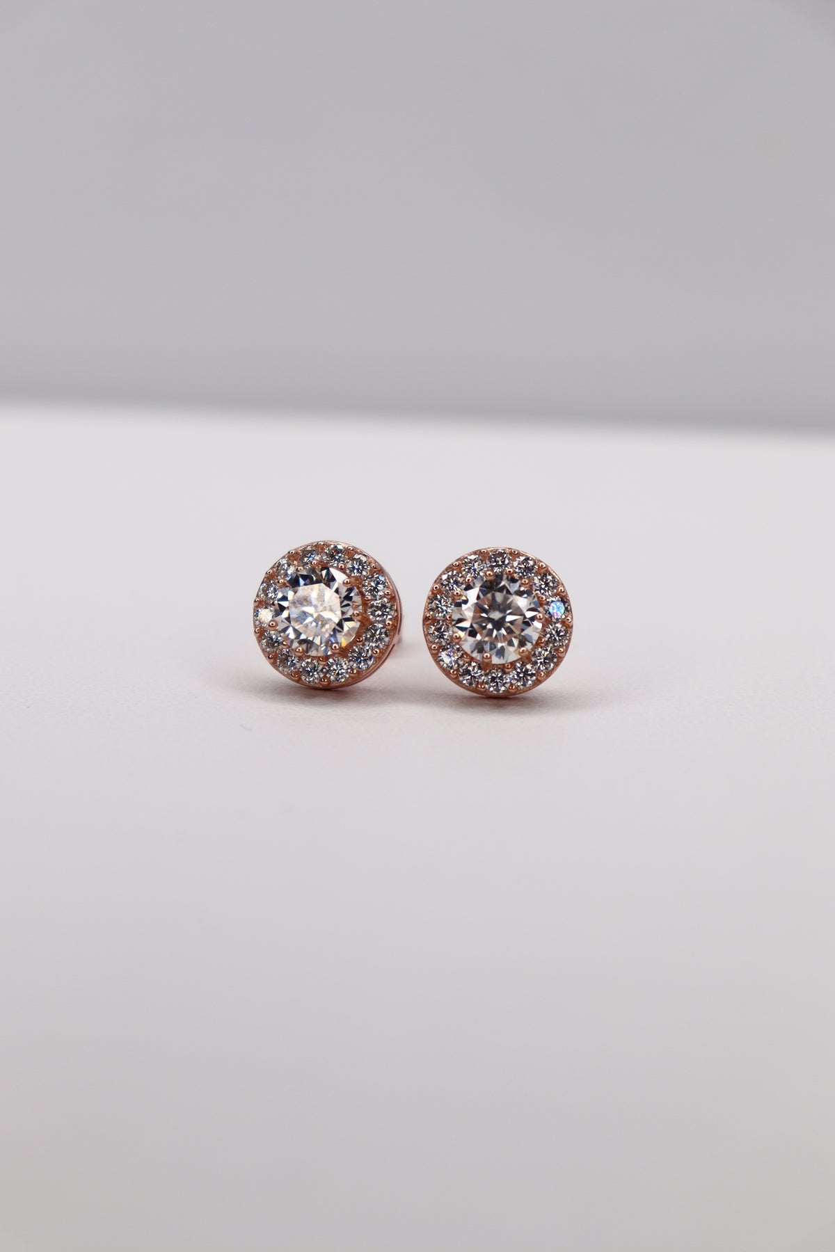 Rosé Halo Moissanite 10K Rose Gold-Plated 925 Sterling Silver Screw-Back Studs