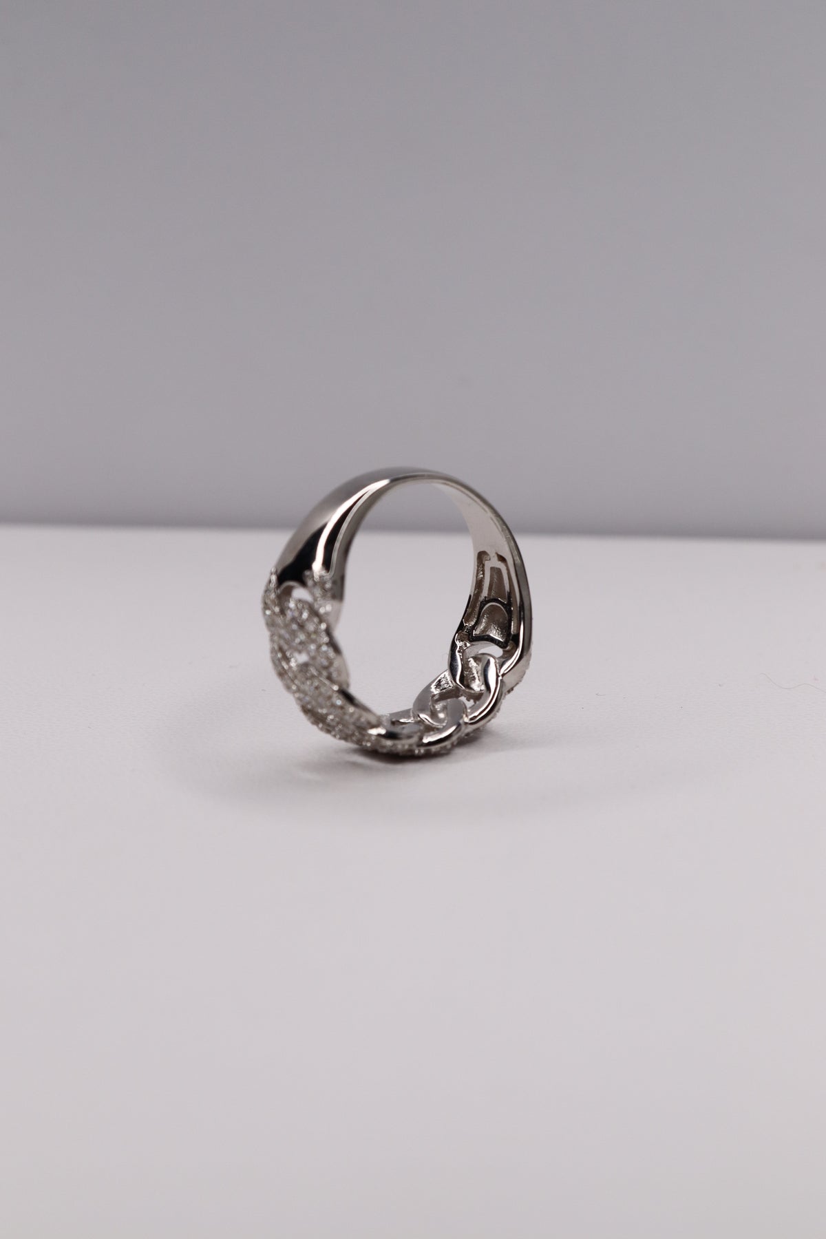 925 Sterling Silver Moissanite Cuban Link Ring – Size 11