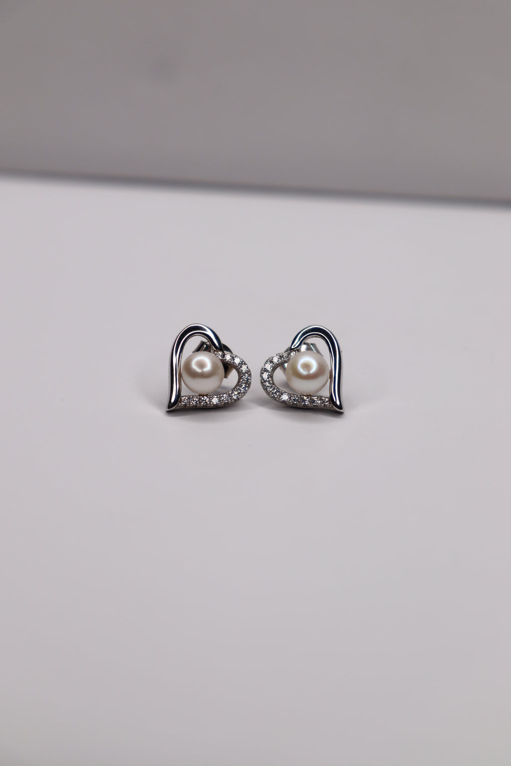 Pearl Embrace 925 Sterling Silver Heart Stud Earrings