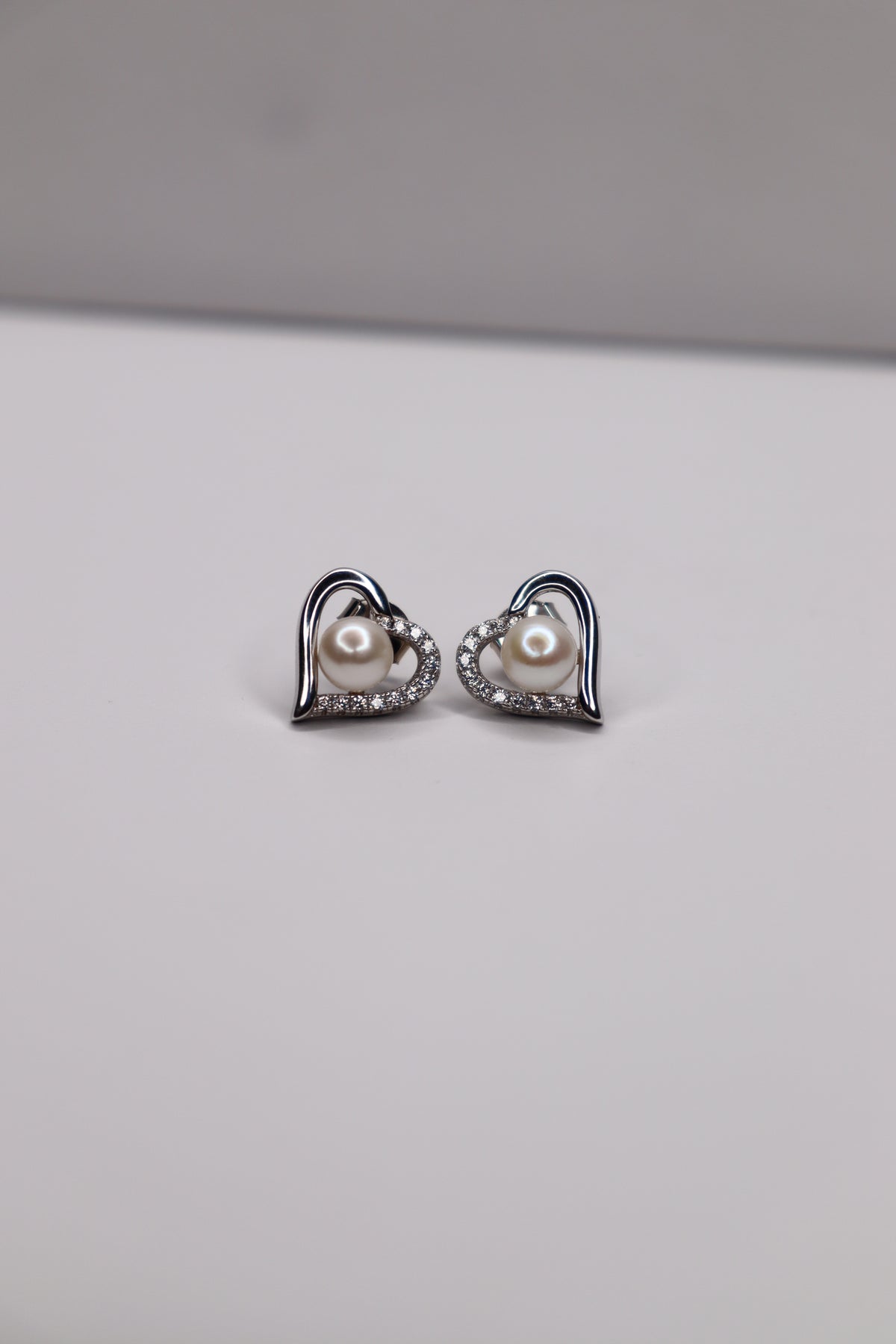Pearl Embrace 925 Sterling Silver Heart Stud Earrings