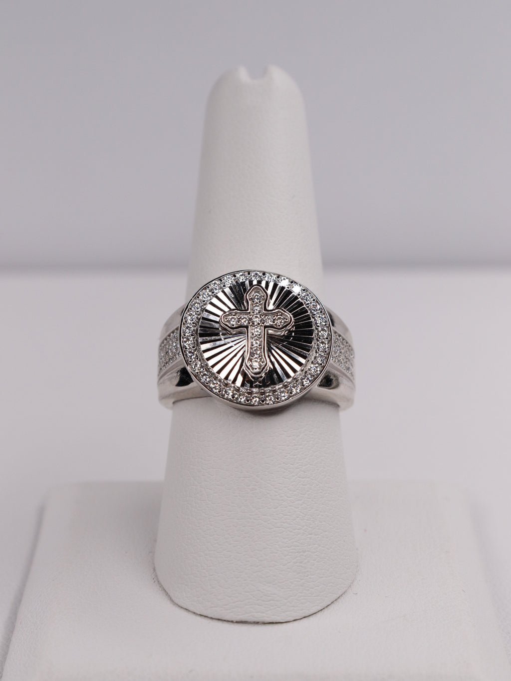 925 Sterling Silver Moissanite Cross Ring – Size 8