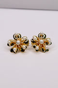 Gold Plated 925 Sterling Silver Pearl Flower Stud Earrings