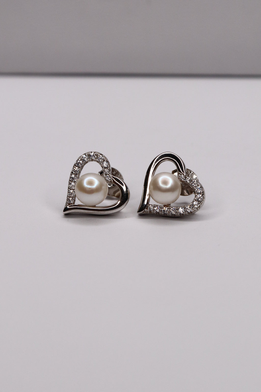 Pearl Embrace 925 Sterling Silver Heart Stud Earrings
