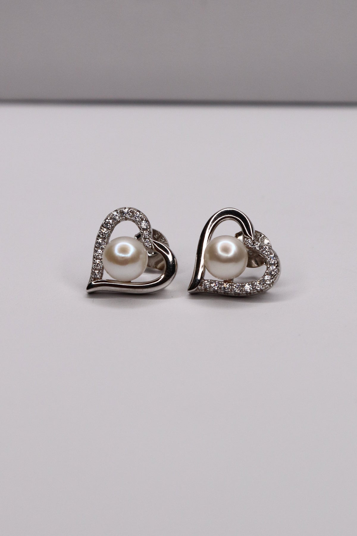 Pearl Embrace 925 Sterling Silver Heart Stud Earrings
